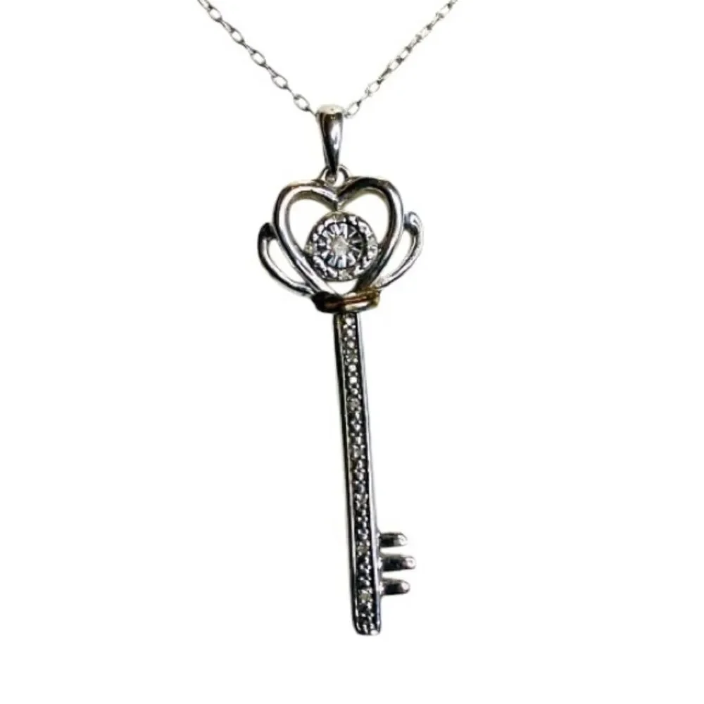 Bridge Diamond  Key Pendant Necklace, 18”
